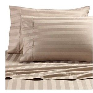 DISCONTINUED WAMSUTTA Dream Zone 1000 TC PimaCott QUEEN Sheet Set Stripe Taupe